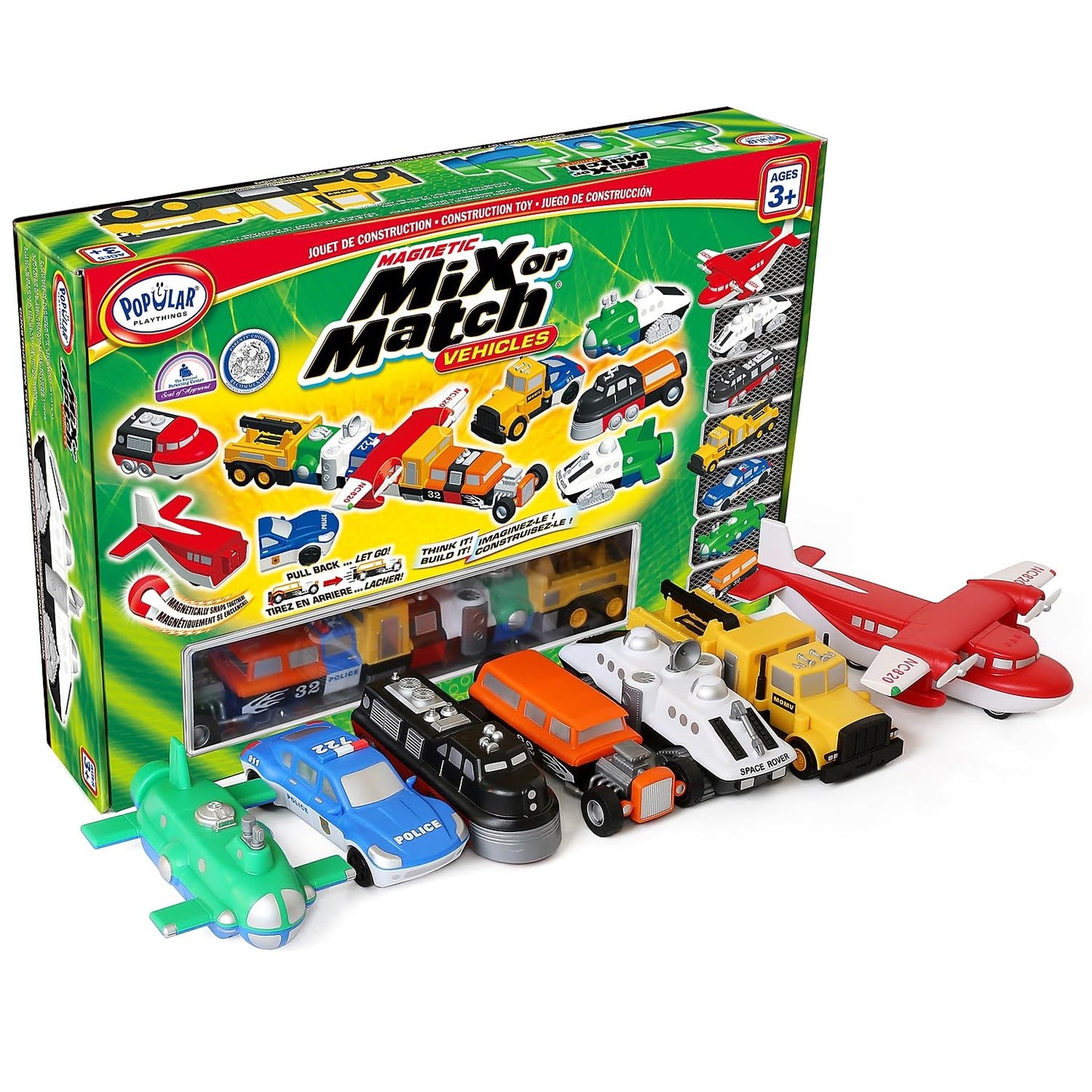 Popular Playthings Magnetic Vehicles for Toddlers 1-3 | Mix & Match 21-Piece Car Toys - Green