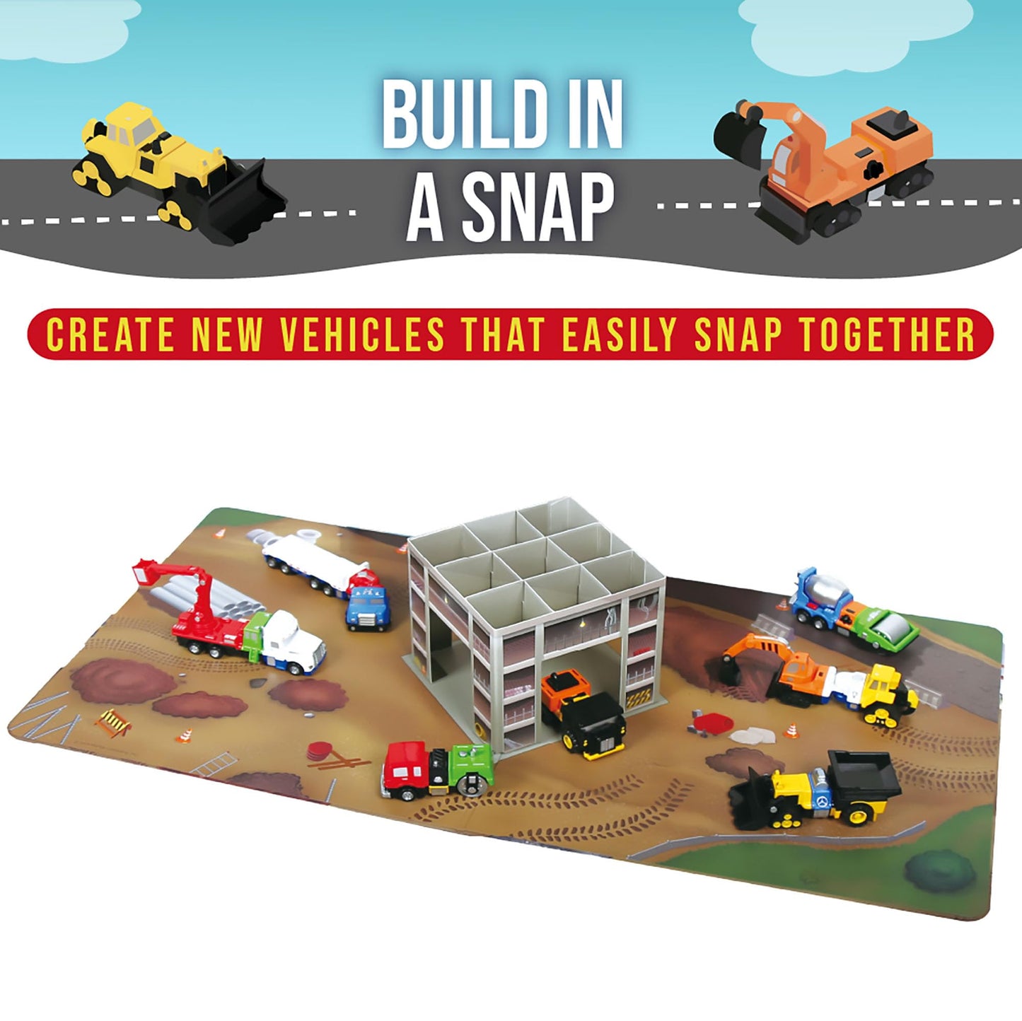 Popular Playthings Magnetic Construction Trucks – 7-Piece Mix & Match Vehicle Set for Toddlers
