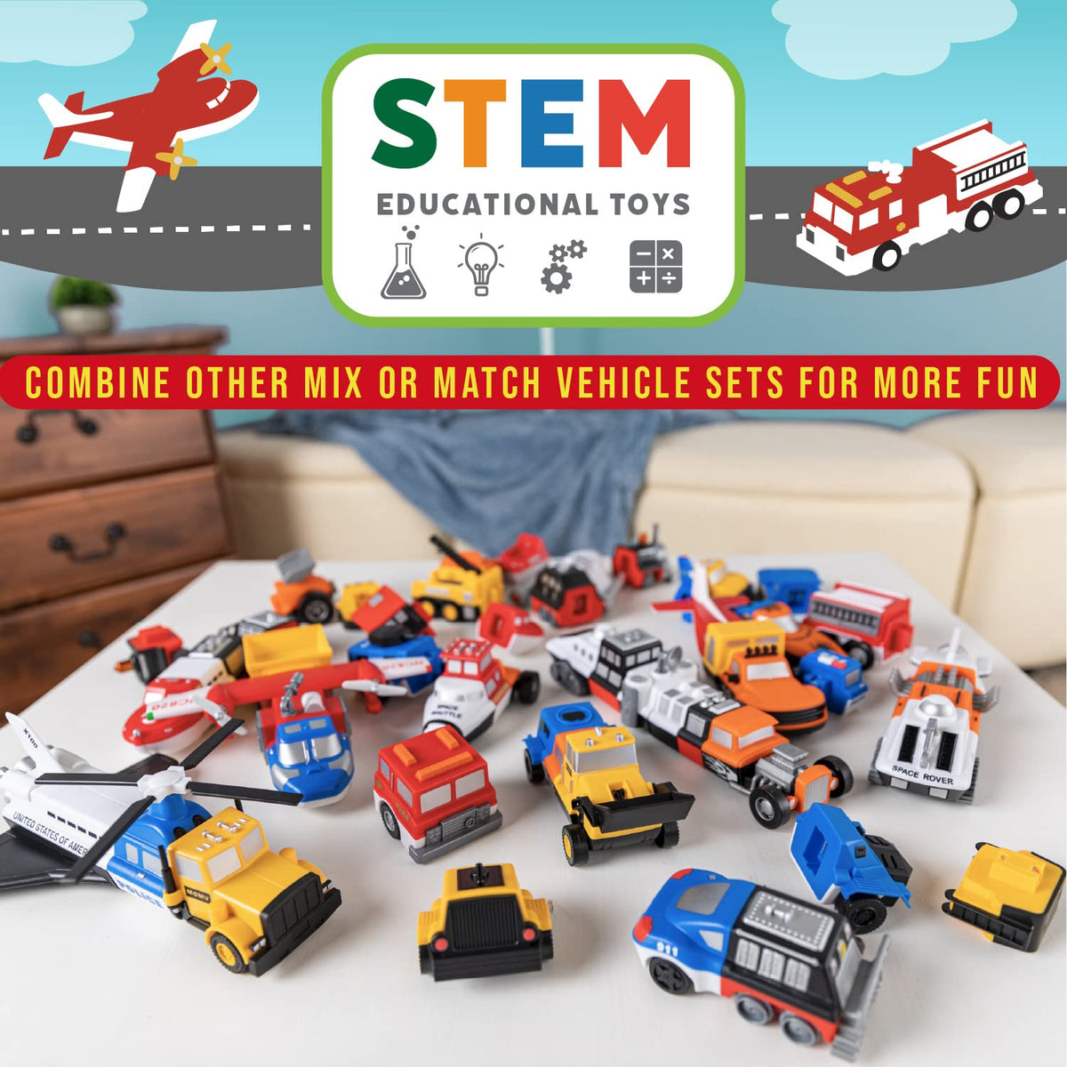 POPULAR PLAYTHINGS Magnetic Vehicles for Toddlers 1-3 | Mix & Match Police Car, Armored Car & Helicopter – Set of 3