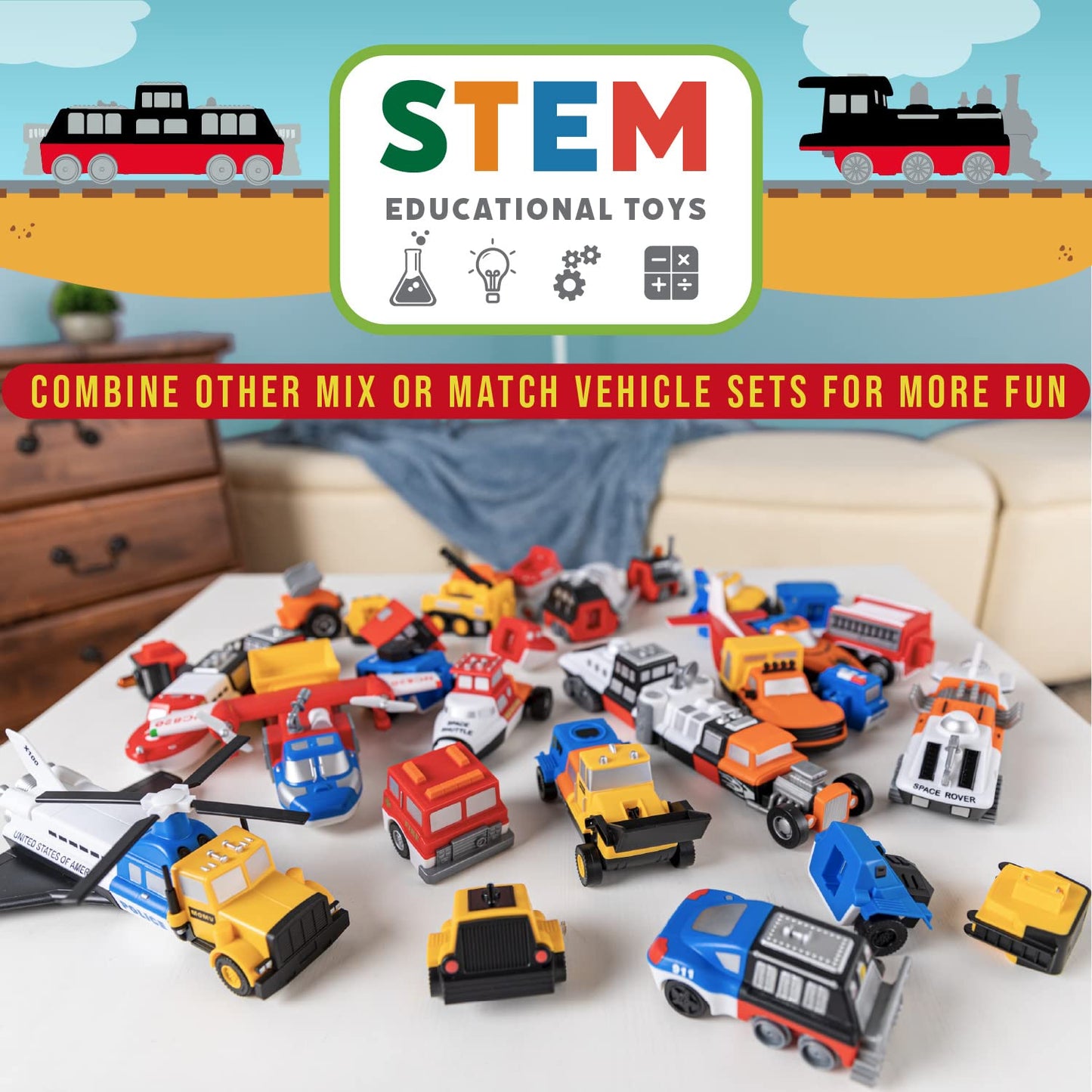 Popular Playthings Magnetic Vehicles for Toddlers 1-3 – Mix or Match Car Toys, Train Gift