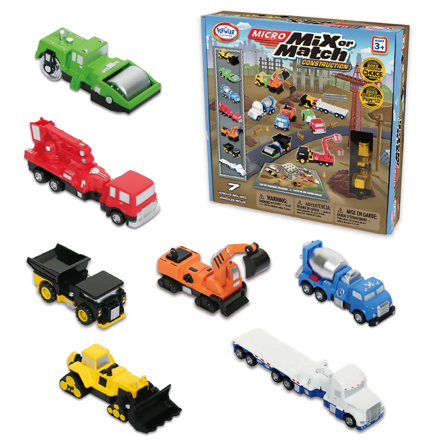 Popular Playthings Magnetic Construction Trucks – 7-Piece Mix & Match Vehicle Set for Toddlers