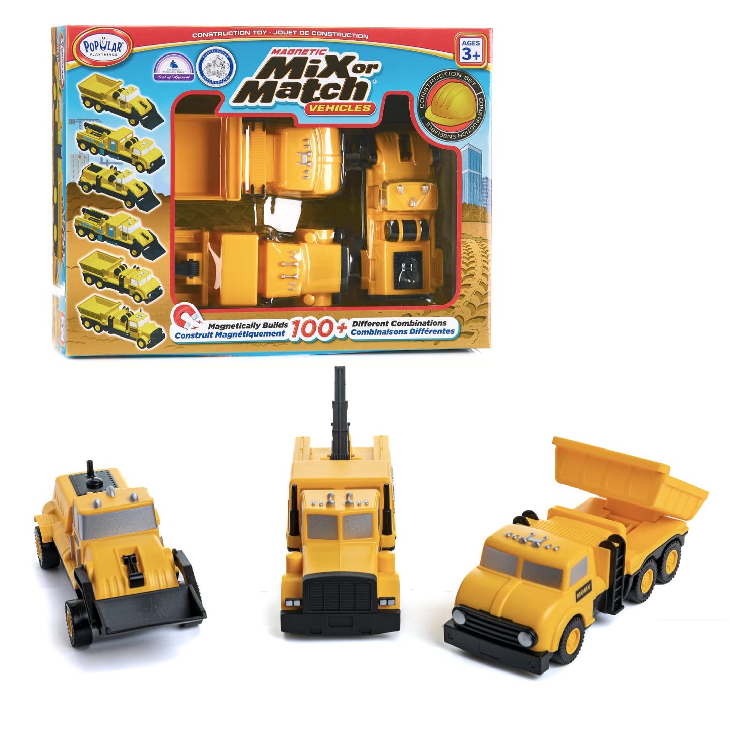 Popular Playthings Magnetic Vehicles for Toddlers 1-3 – Mix or Match Car Toys (Set of 3)