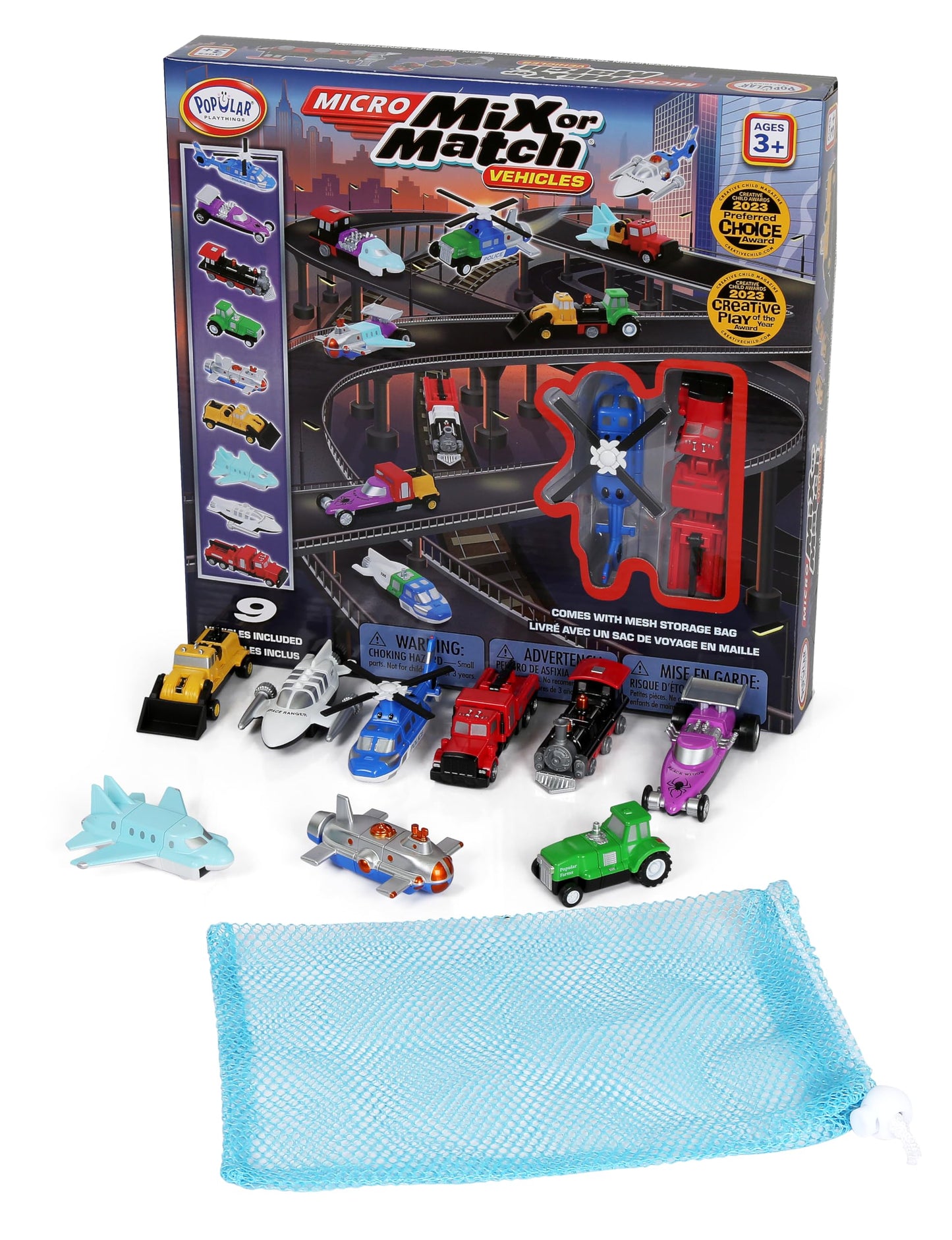 Popular Playthings Magnetic Vehicles 9-Piece Set for Toddlers 1-3 – Mix & Match Cars, Planes & More
