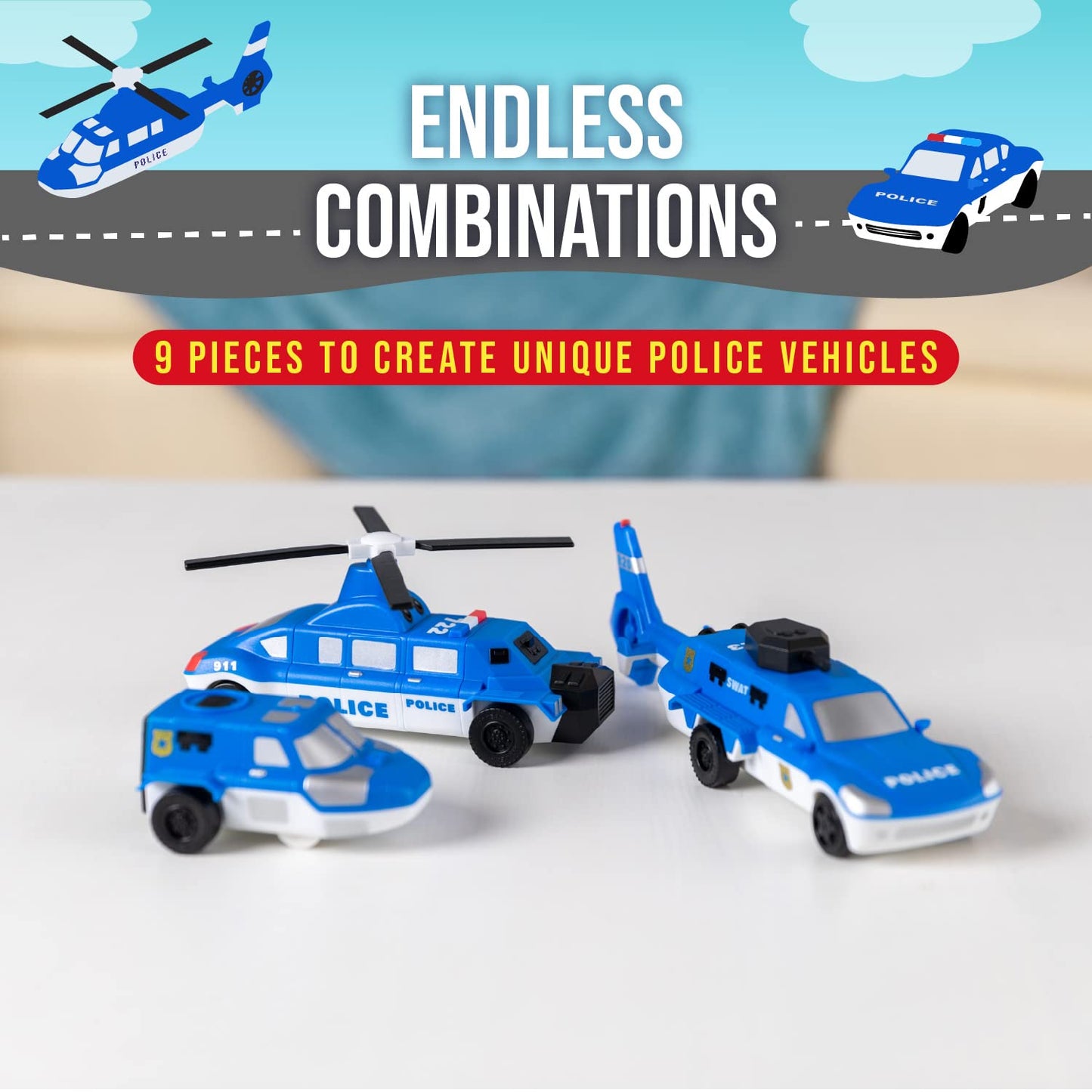 Popular Playthings Magnetic Vehicles for Toddlers 1-3 – Police Mix & Match Kit (Set of 3)