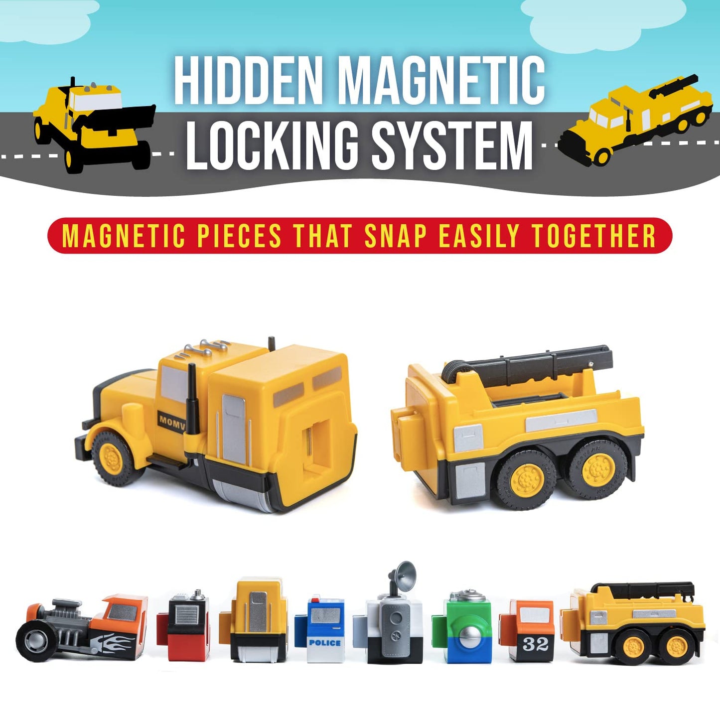 Popular Playthings Magnetic Vehicles for Toddlers 1-3 – Mix or Match Car Toys (Set of 3)