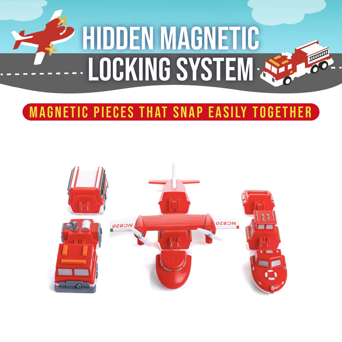 POPULAR PLAYTHINGS Magnetic Vehicles for Toddlers 1-3 | Mix & Match Police Car, Armored Car & Helicopter – Set of 3