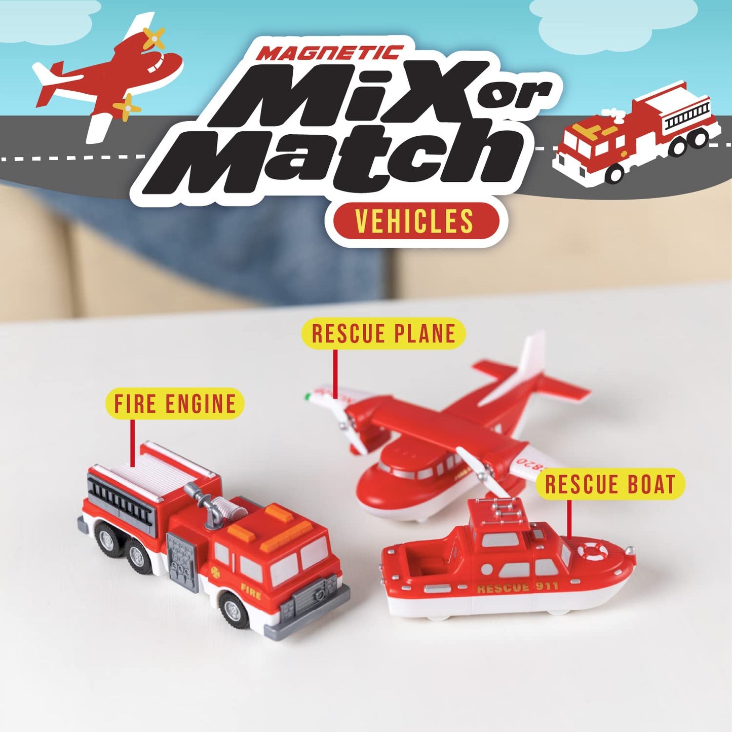 POPULAR PLAYTHINGS Magnetic Vehicles for Toddlers 1-3 | Mix & Match Police Car, Armored Car & Helicopter – Set of 3