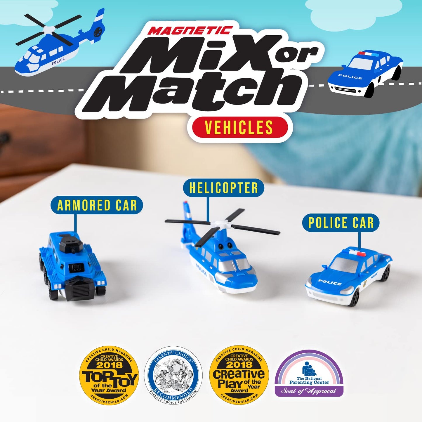 Popular Playthings Magnetic Vehicles for Toddlers 1-3 – Police Mix & Match Kit (Set of 3)
