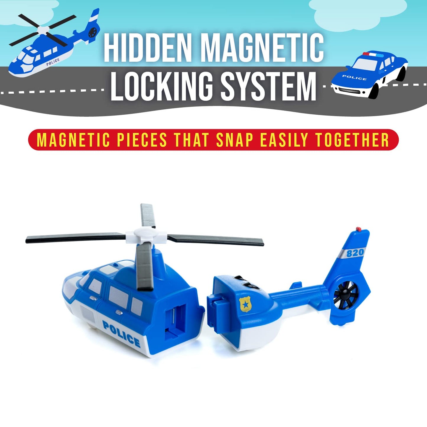 Popular Playthings Magnetic Vehicles for Toddlers 1-3 – Police Mix & Match Kit (Set of 3)
