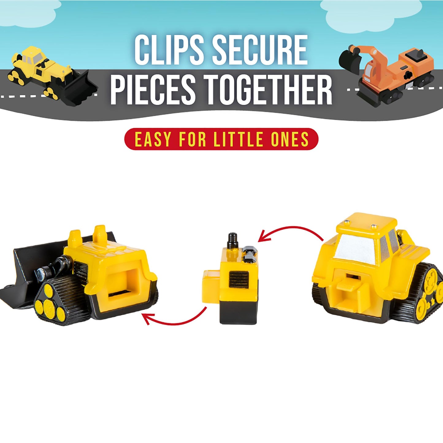 Popular Playthings Magnetic Construction Trucks – 7-Piece Mix & Match Vehicle Set for Toddlers