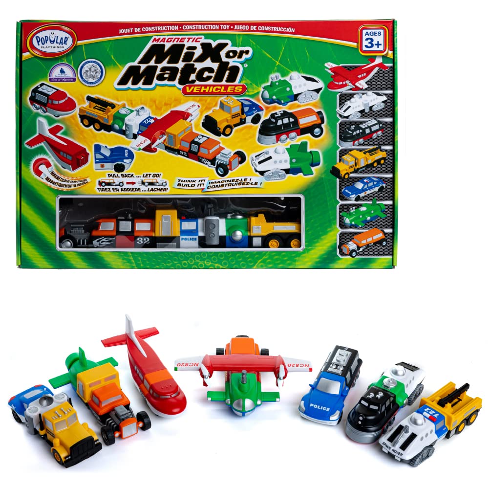 Popular Playthings Magnetic Vehicles for Toddlers 1-3 | Mix & Match 21-Piece Car Toys - Green