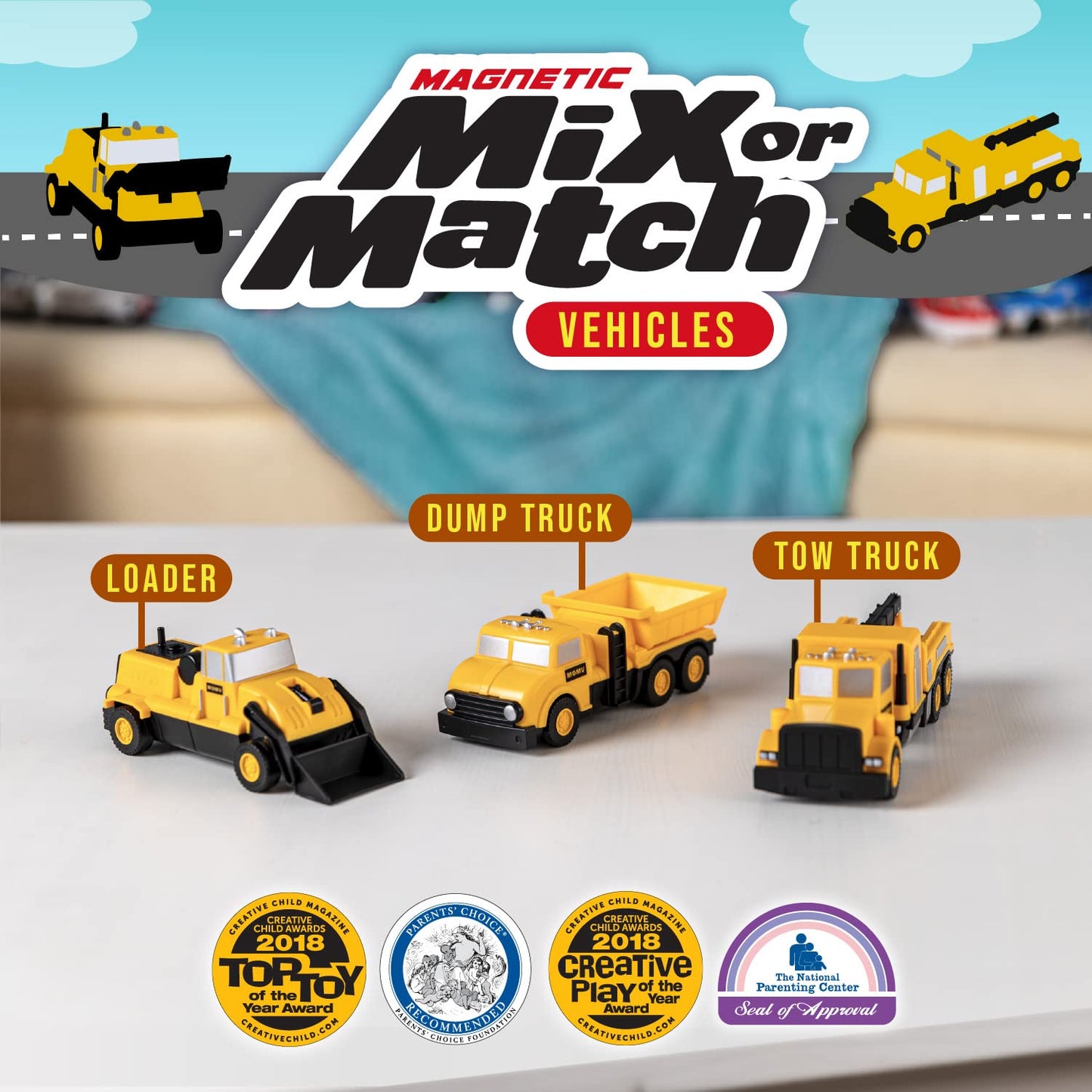 Popular Playthings Magnetic Vehicles for Toddlers 1-3 – Mix or Match Car Toys (Set of 3)