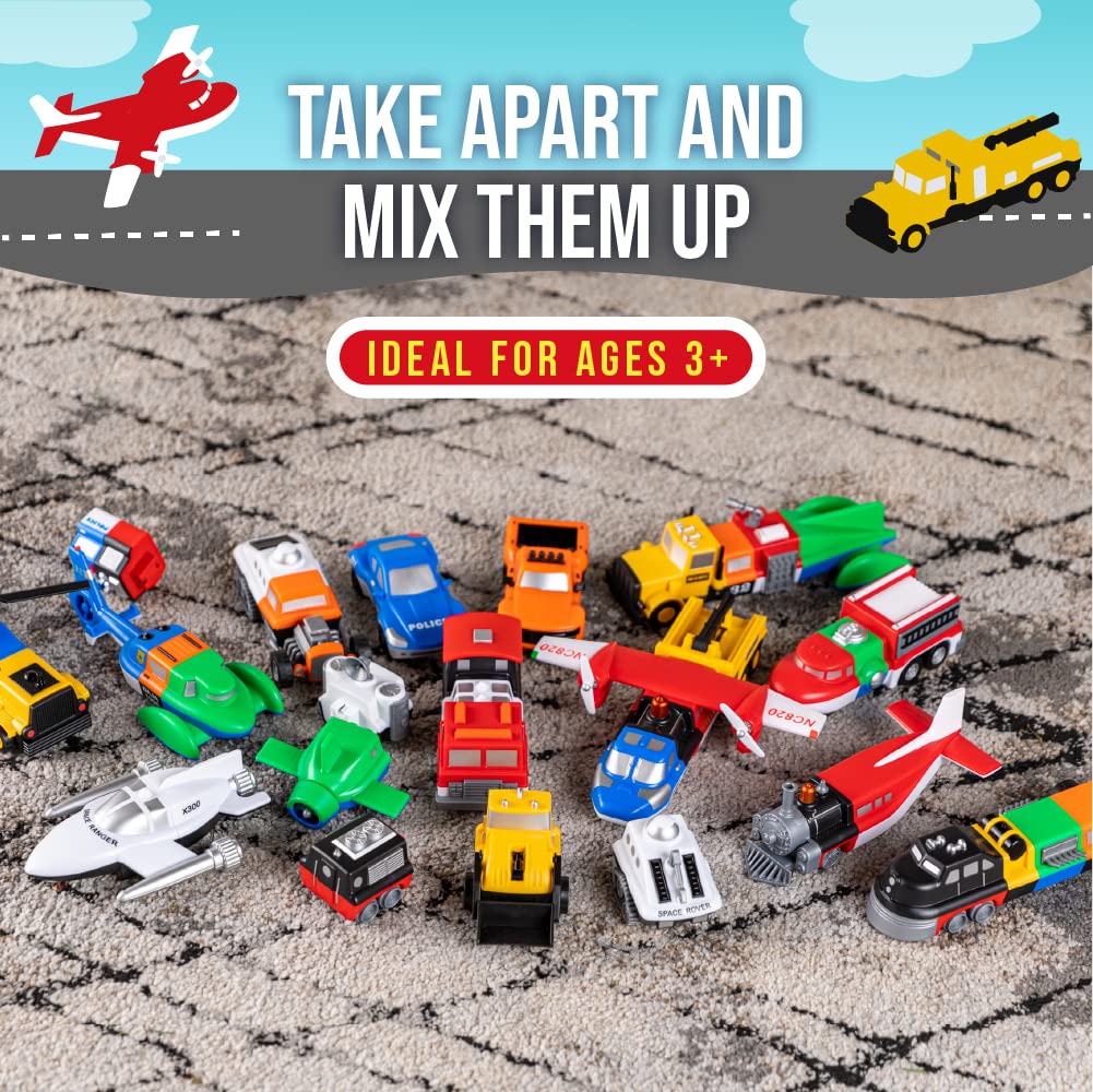 Popular Playthings Magnetic Vehicles for Toddlers 1-3 | Mix & Match 21-Piece Car Toys - Green