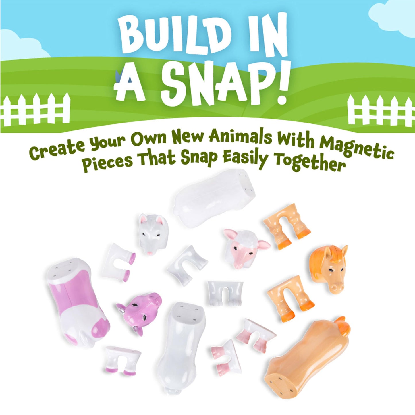 POPULAR PLAYTHINGS Magnetic Animals for Toddlers 1-3 — Pastel Farm Animals, Mix & Match Set of 4