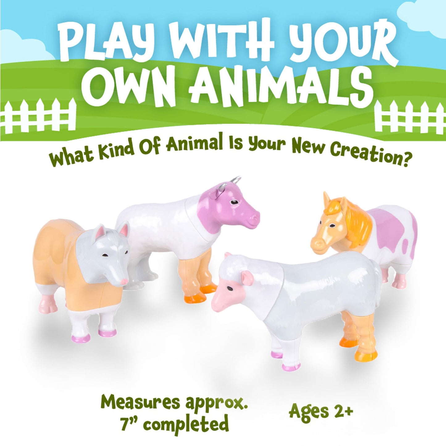 POPULAR PLAYTHINGS Magnetic Animals for Toddlers 1-3 — Pastel Farm Animals, Mix & Match Set of 4