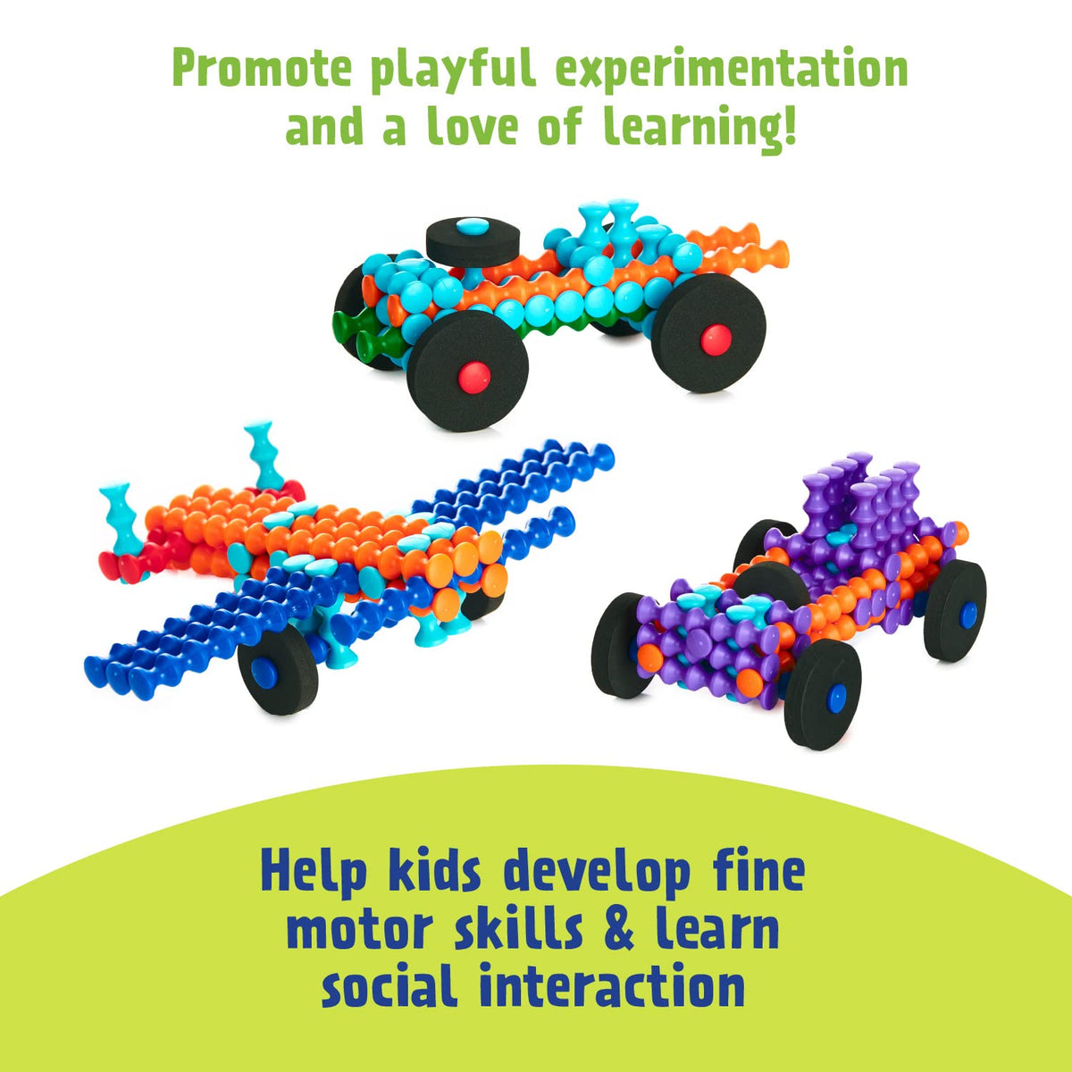 POPULAR PLAYTHINGS Playstix 130-Piece Building Sticks Kit for Kids – Colorful STEM Construction Toy