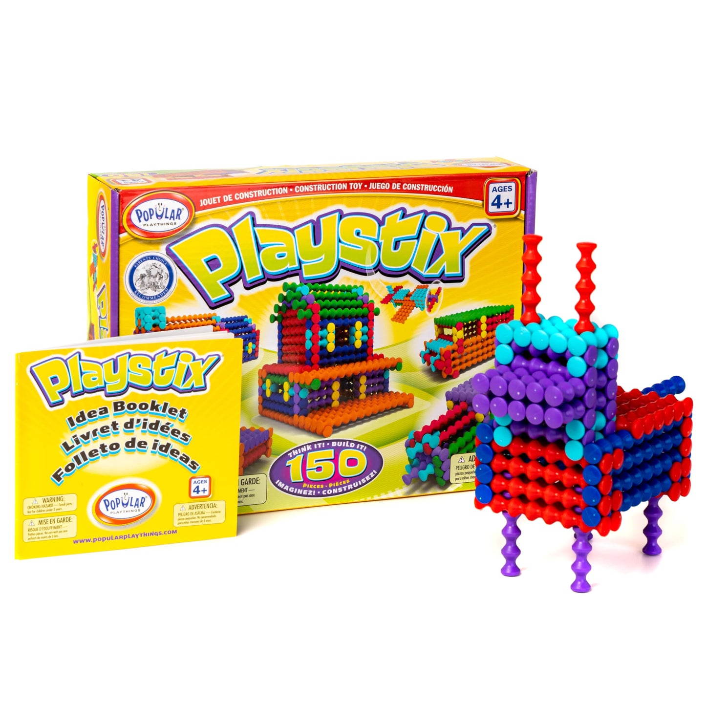 POPULAR PLAYTHINGS Playstix Construction Toy Set – 150 Piece STEM Building Kit for Kids 4+
