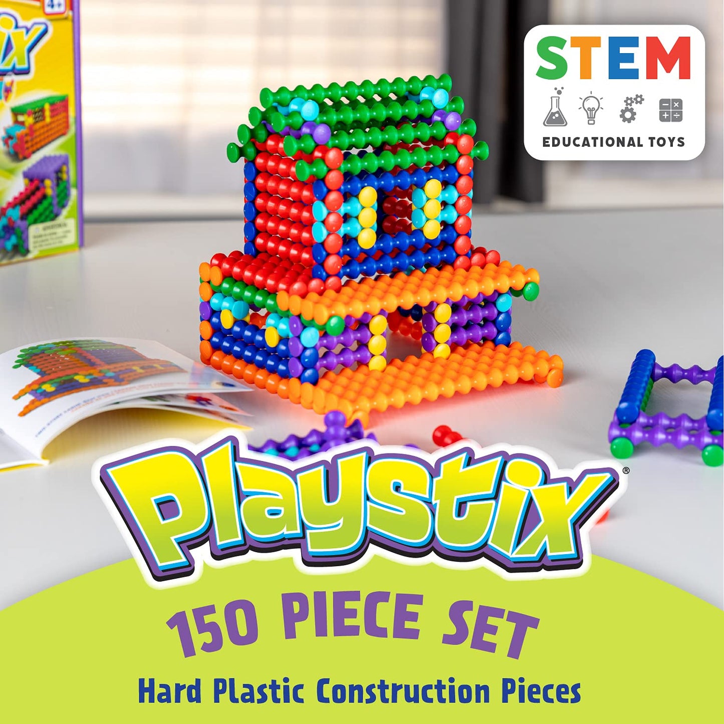 POPULAR PLAYTHINGS Playstix Construction Toy Set – 150 Piece STEM Building Kit for Kids 4+