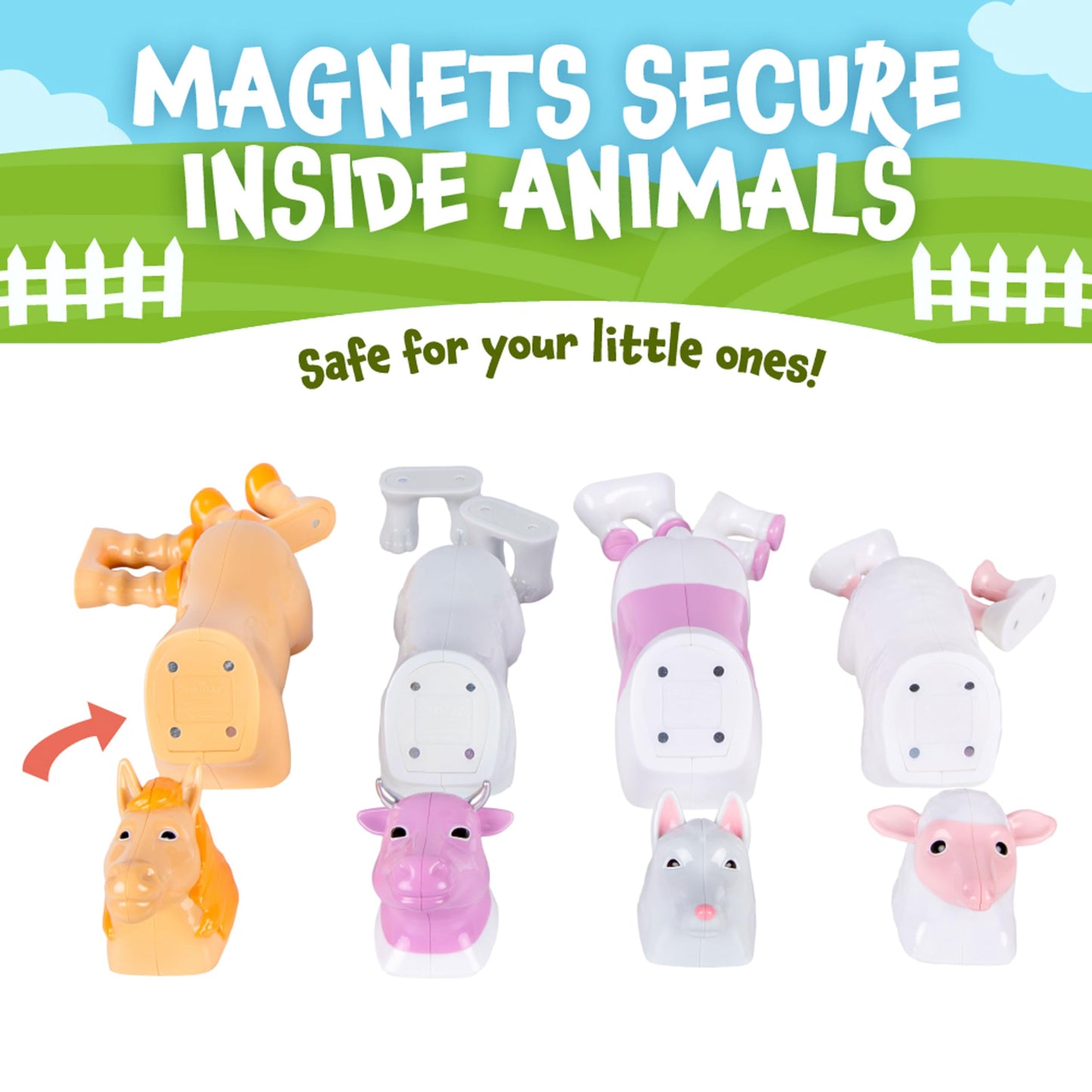 POPULAR PLAYTHINGS Magnetic Animals for Toddlers 1-3 — Pastel Farm Animals, Mix & Match Set of 4