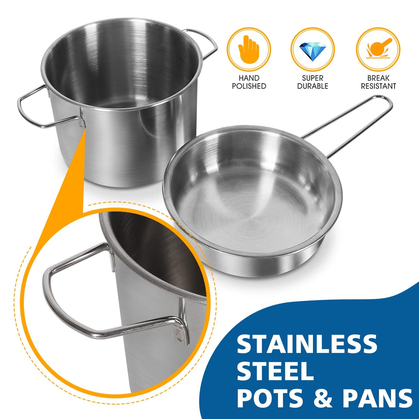 POPUTOY 28Pcs Pretend Play Kitchen Set - Stainless Steel Cookware & Accessories for Kids