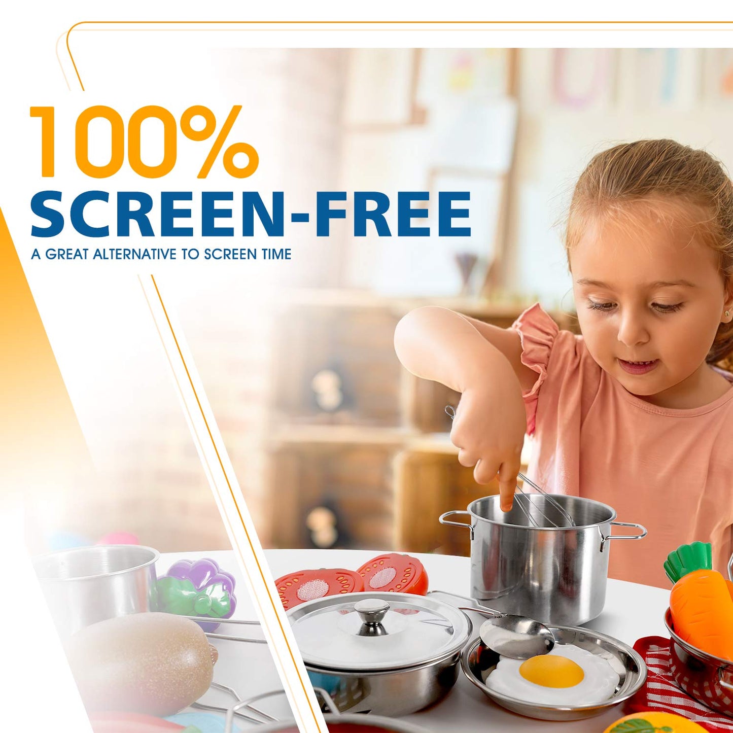 POPUTOY 28Pcs Pretend Play Kitchen Set - Stainless Steel Cookware & Accessories for Kids