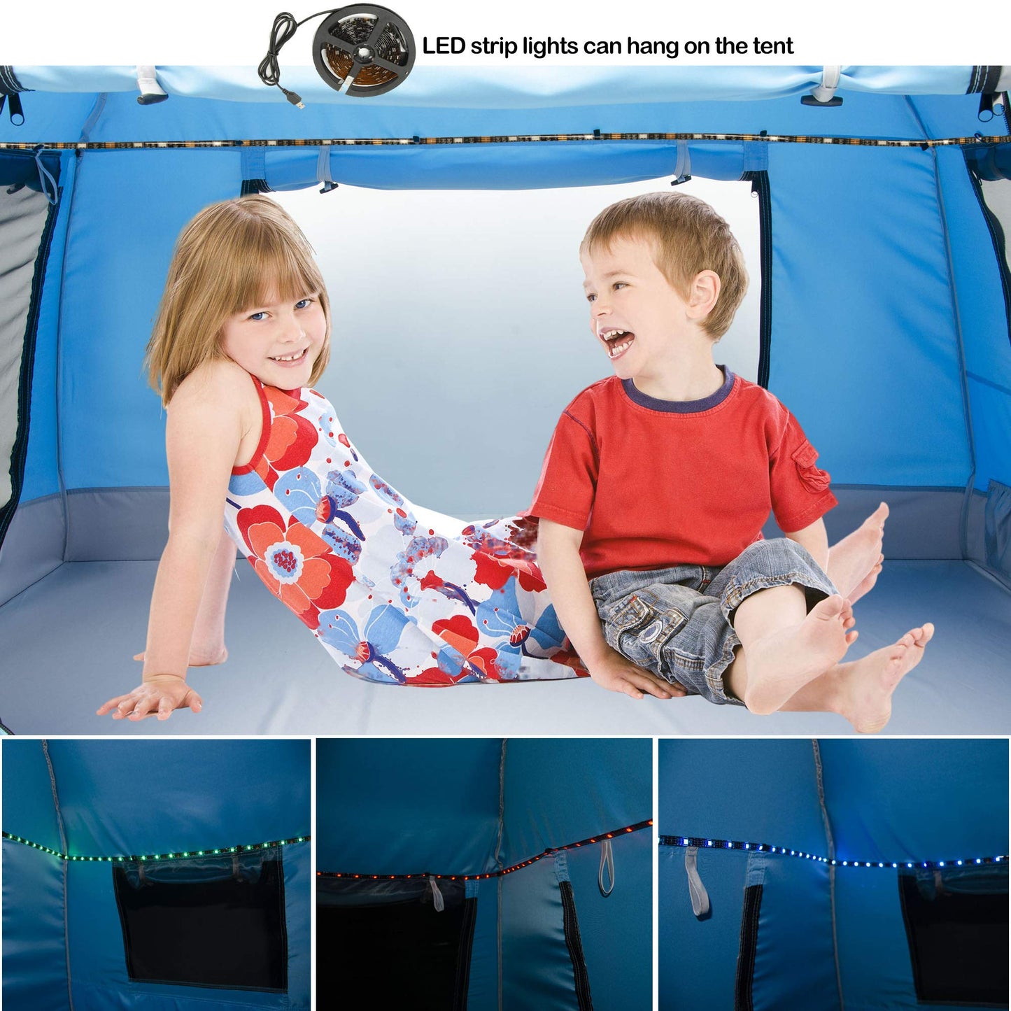 porayhut Easy Set Up Kids Playhouse with LED Light Strip – Portable Private Play Tent