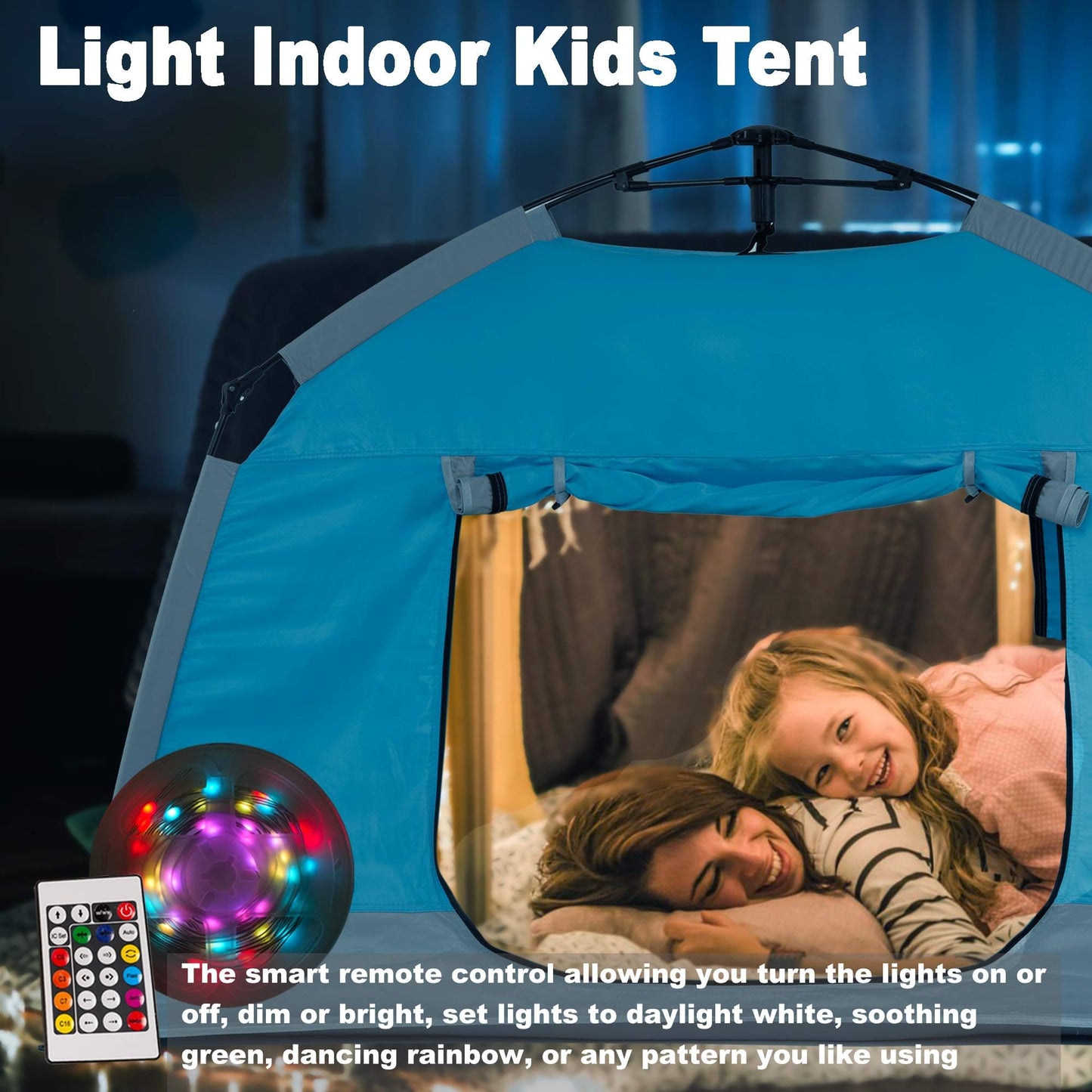 porayhut Easy Set Up Kids Playhouse with LED Light Strip – Portable Private Play Tent