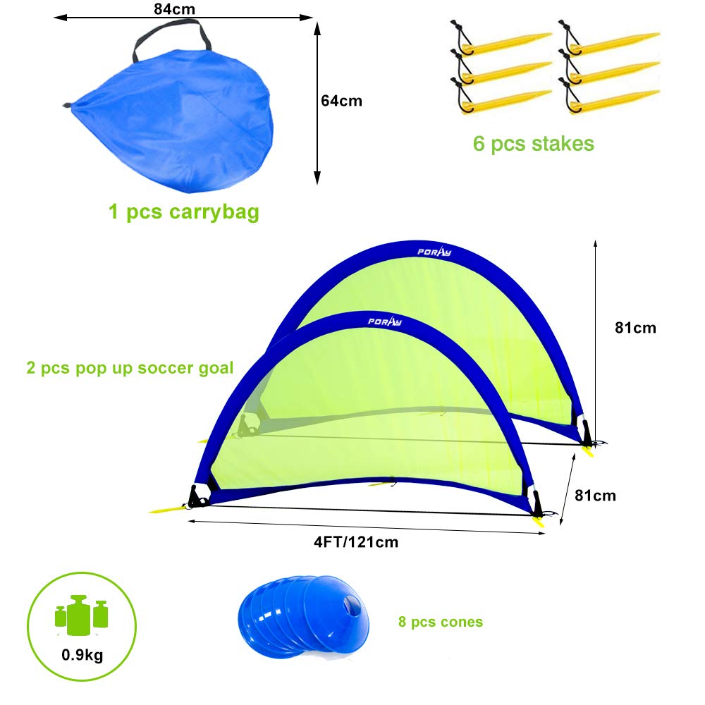 porayhut 4ft Pop-Up Soccer Goals – Set of 2 with Cones & Stakes for Backyard Training