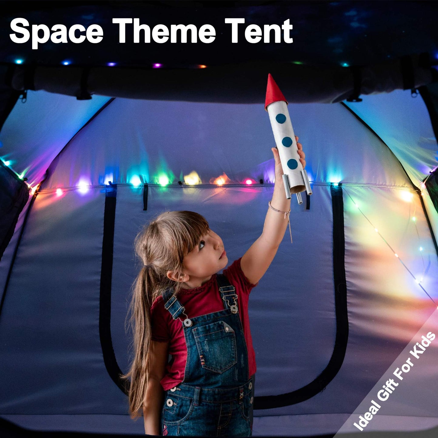 porayhut Easy Set Up Kids Playhouse with LED Light Strip – Portable Private Play Tent