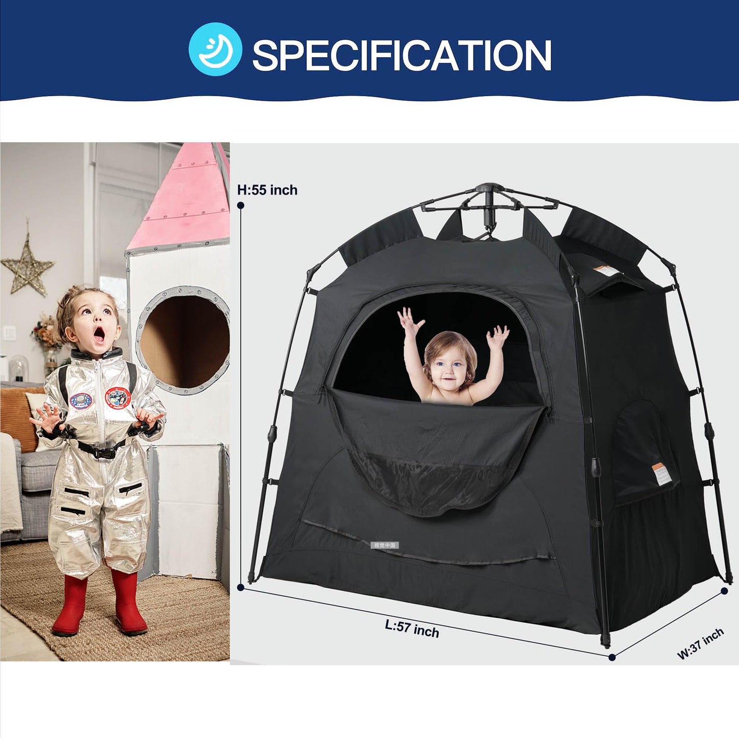 Porayhut Play Tent - Portable Blackout Playhouse for Kids (95% Light Blocking)