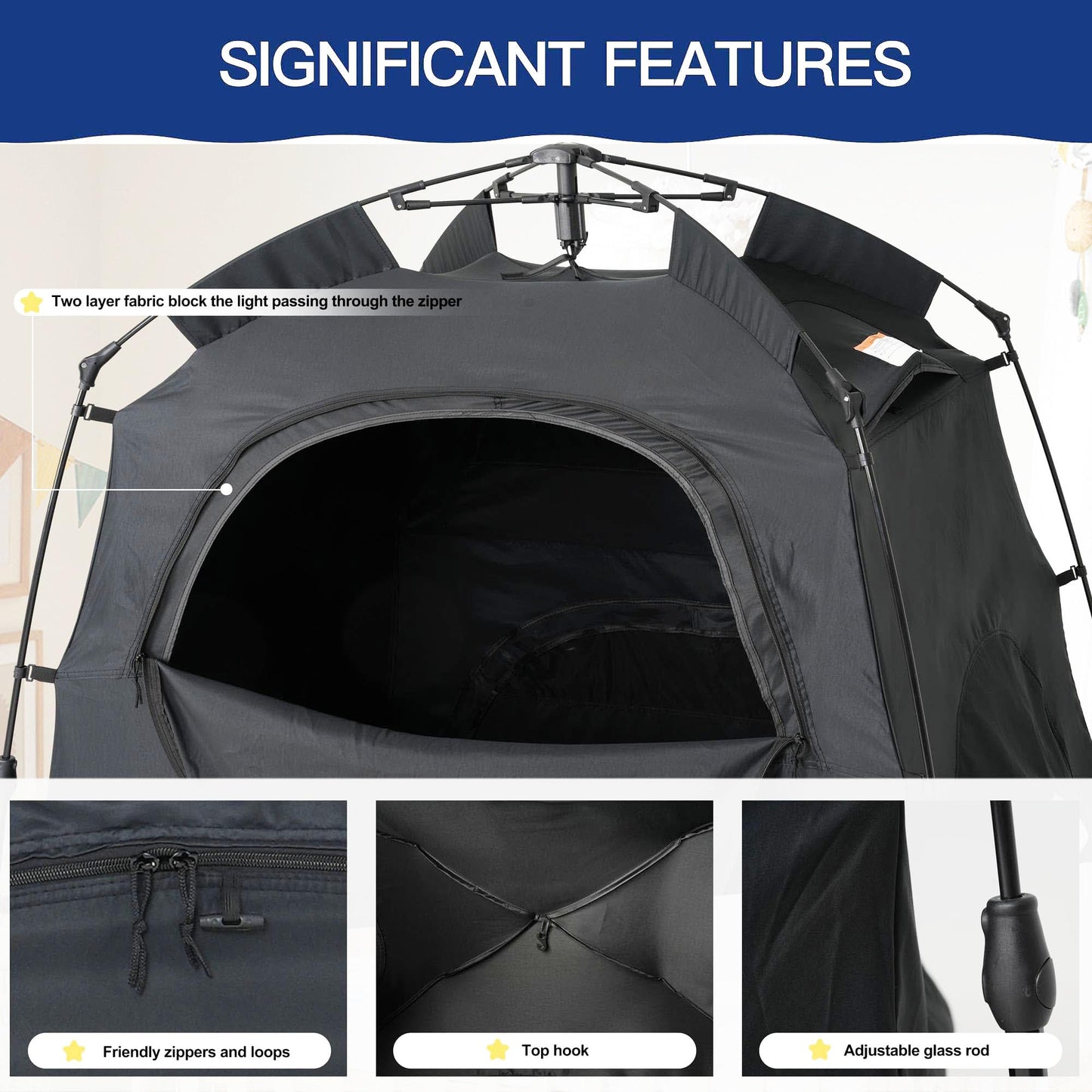 Porayhut Play Tent - Portable Blackout Playhouse for Kids (95% Light Blocking)