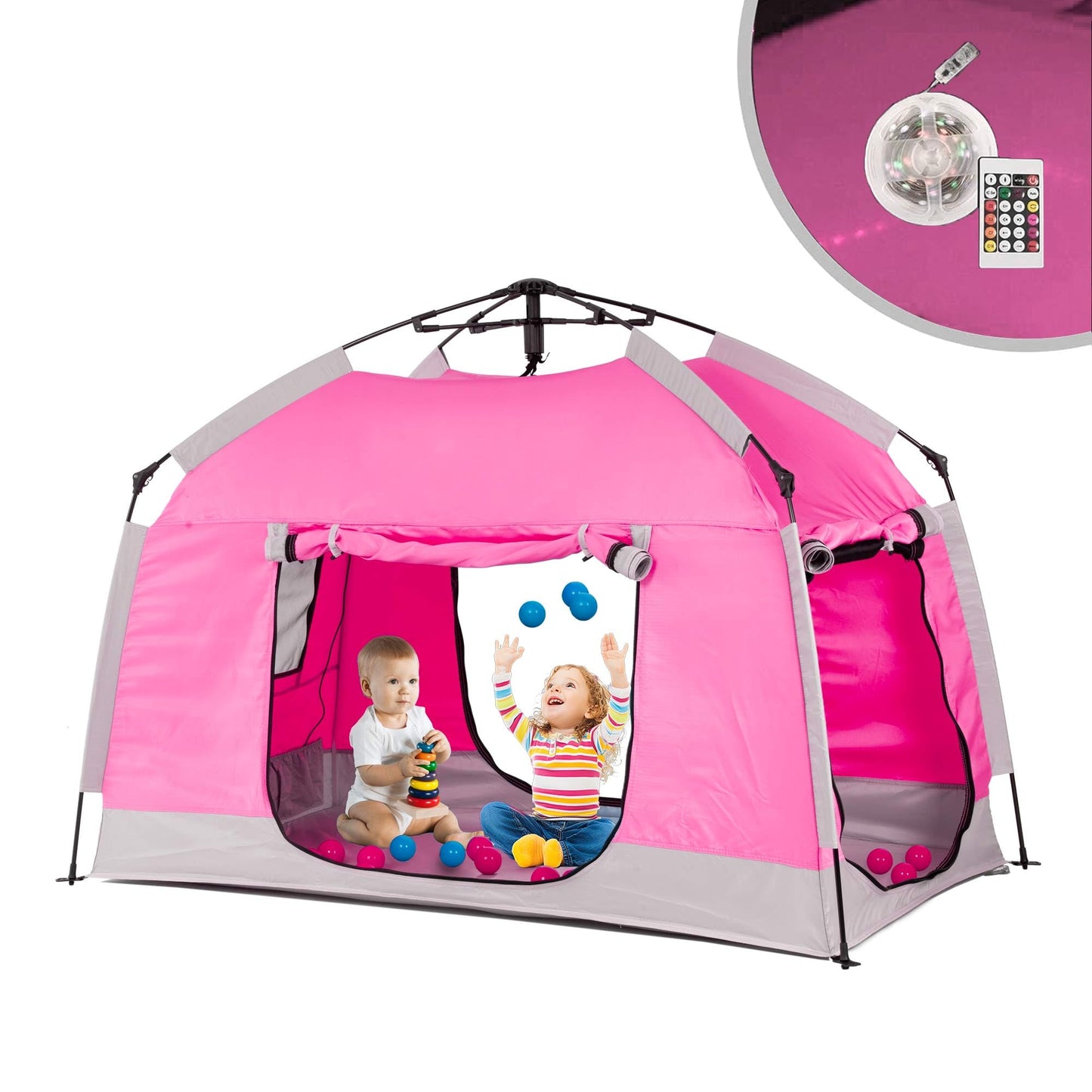 Porayhut Kids Play Tent - Portable Indoor/Outdoor Playhouse with LED Night Light