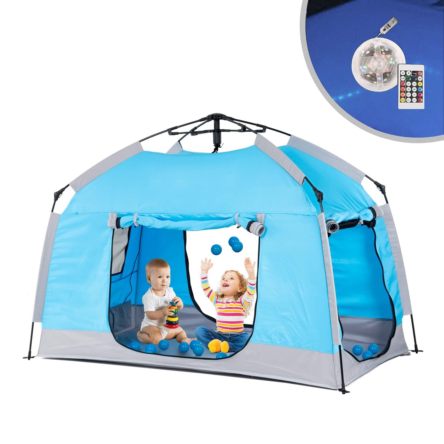 porayhut Easy Set Up Kids Playhouse with LED Light Strip – Portable Private Play Tent