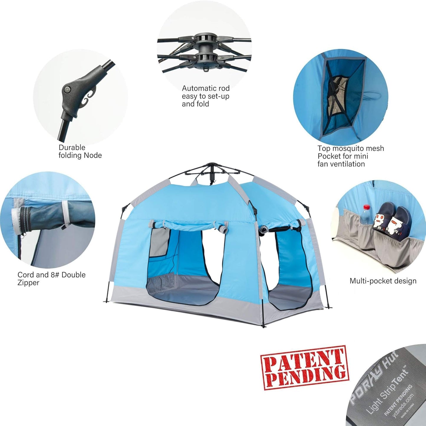 porayhut Easy Set Up Kids Playhouse with LED Light Strip – Portable Private Play Tent