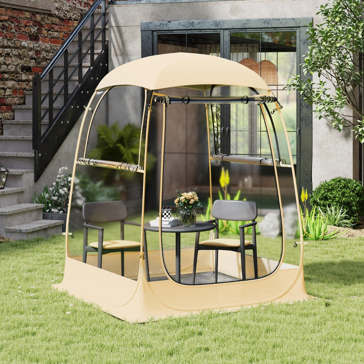 Portable and Foldable Sports Tent with Carrying Bag-Beige-L