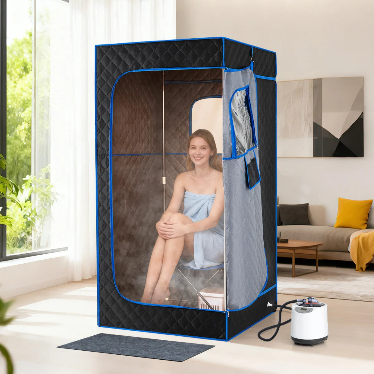 Portable Steam Sauna Box Extra-Large Tent 3L/1200W Fast-Heat Steamer-Black