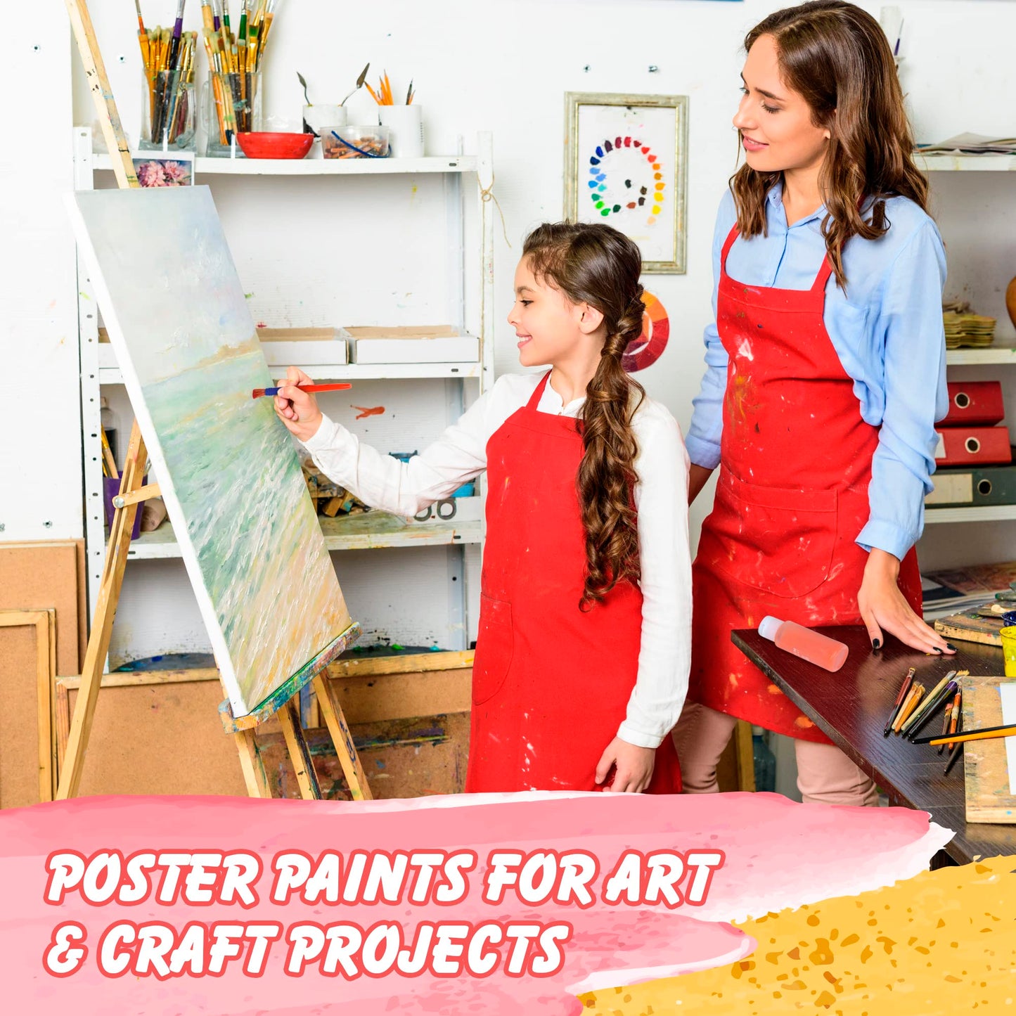 Positive Art Kids Tempera Paint Set – 40 Colors, 15 Brushes, Washable & Non-Toxic