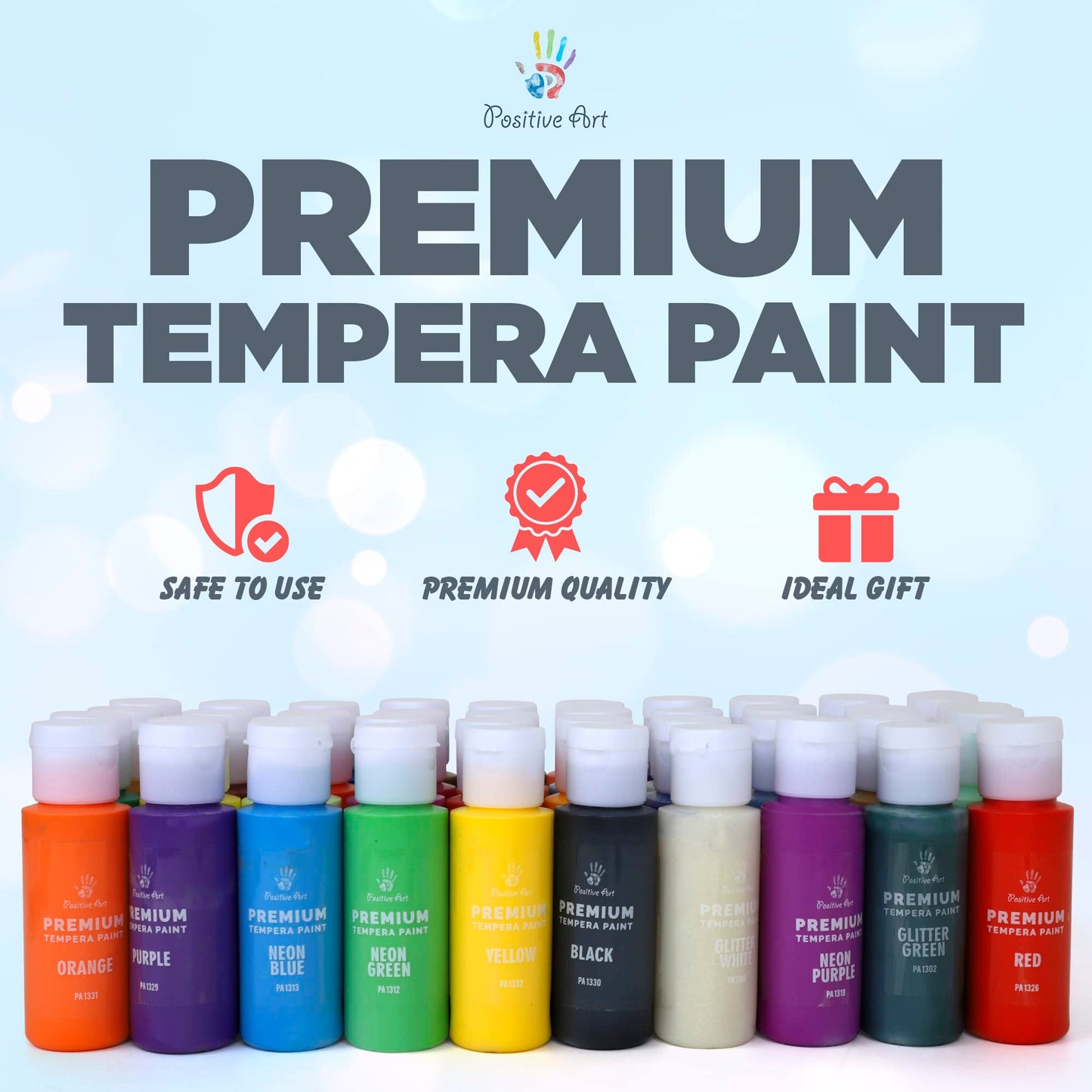 Positive Art Kids Tempera Paint Set – 40 Colors, 15 Brushes, Washable & Non-Toxic