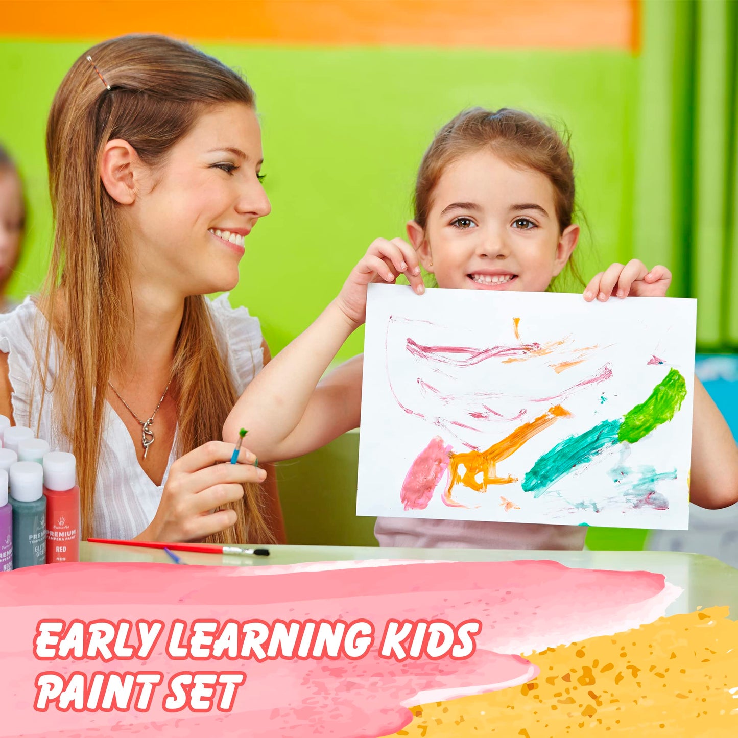 Positive Art Kids Tempera Paint Set – 40 Colors, 15 Brushes, Washable & Non-Toxic