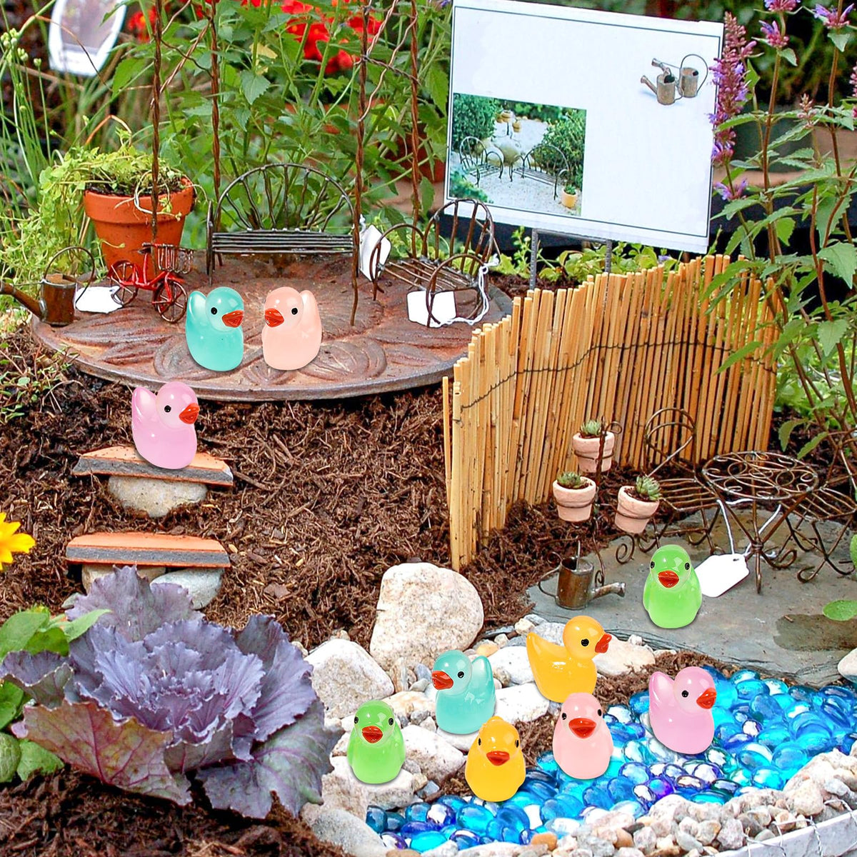 POSOUL 200 Pcs Glow-in-the-Dark Mini Resin Ducks for DIY Decor & Fairy Gardens