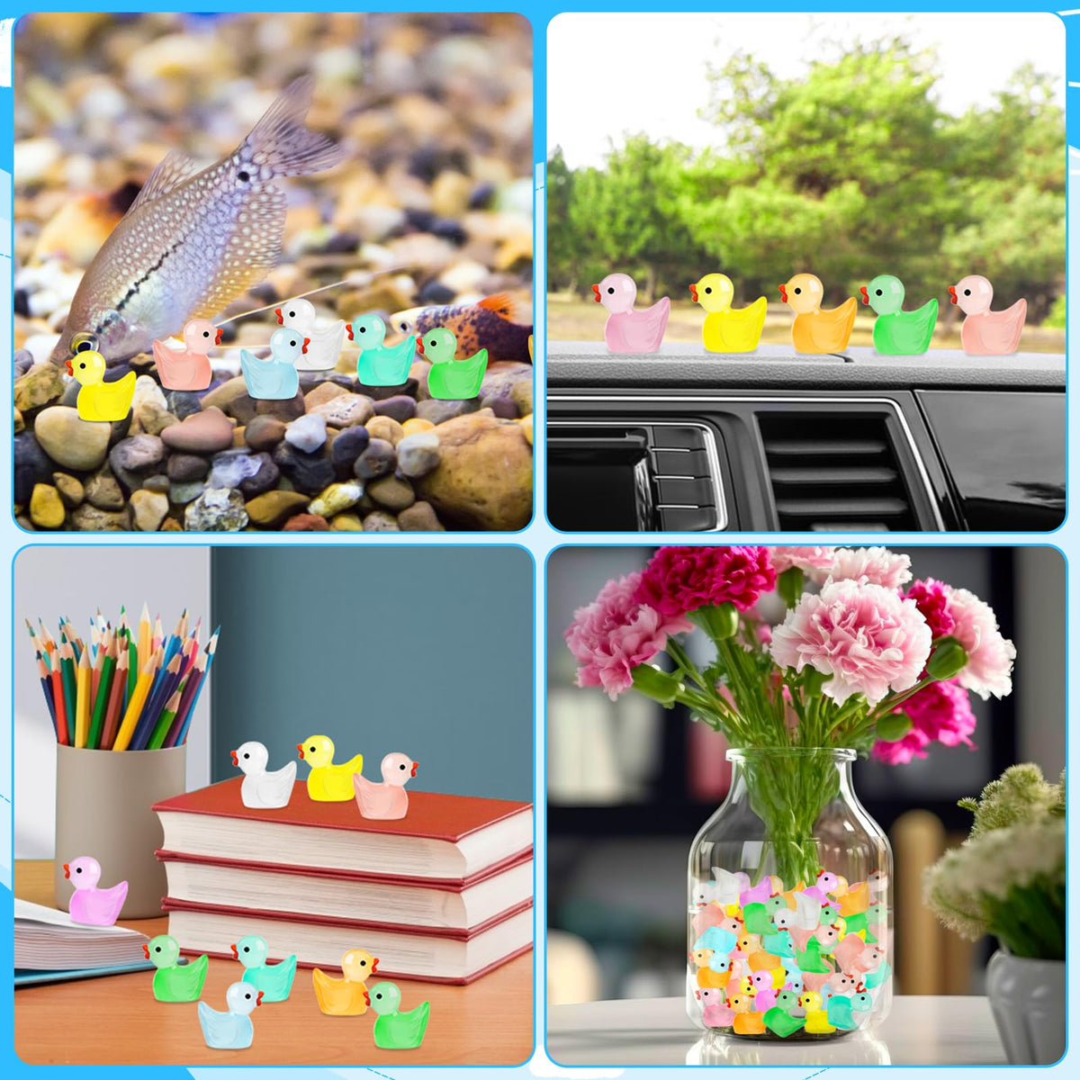POSOUL 200 Pcs Glow-in-the-Dark Mini Resin Ducks for DIY Decor & Fairy Gardens