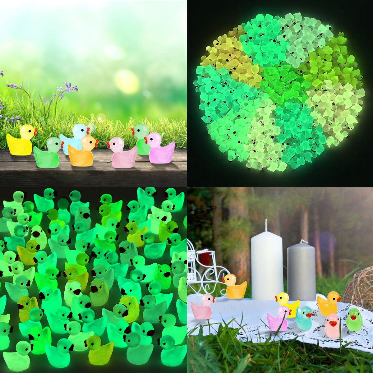 POSOUL 200 Pcs Glow-in-the-Dark Mini Resin Ducks for DIY Decor & Fairy Gardens