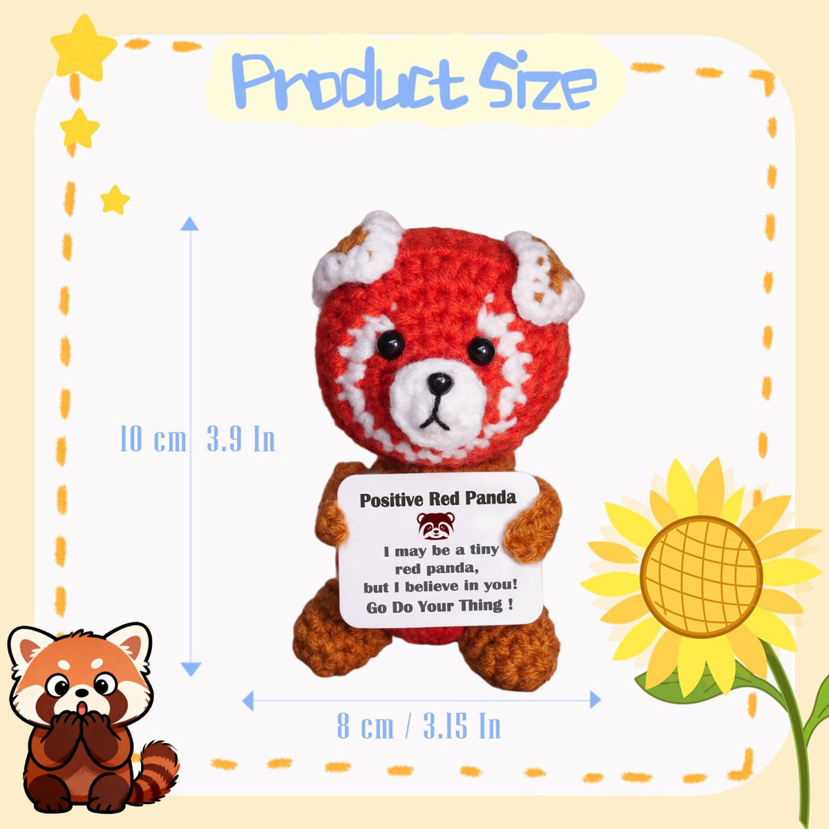 POSSHE Red Panda Gifts – Handmade Crochet Positive Support Panda for Friends & Co-workers