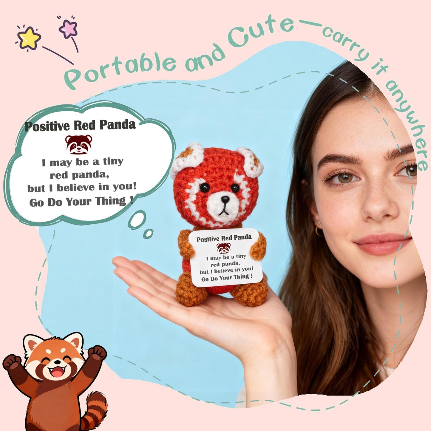 POSSHE Red Panda Gifts – Handmade Crochet Positive Support Panda for Friends & Co-workers