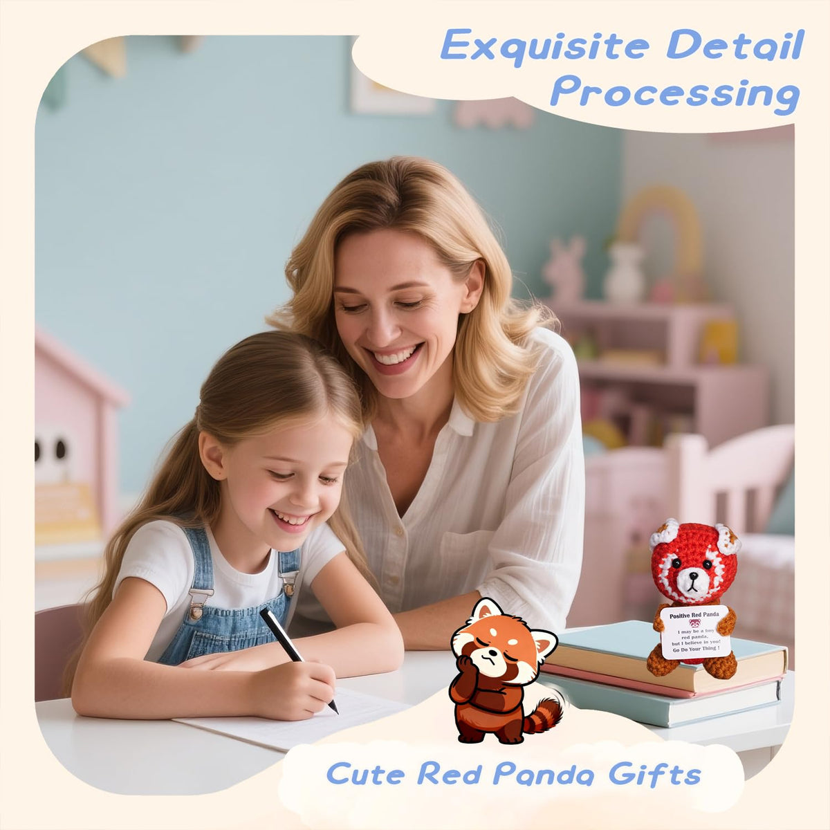 POSSHE Red Panda Gifts – Handmade Crochet Positive Support Panda for Friends & Co-workers
