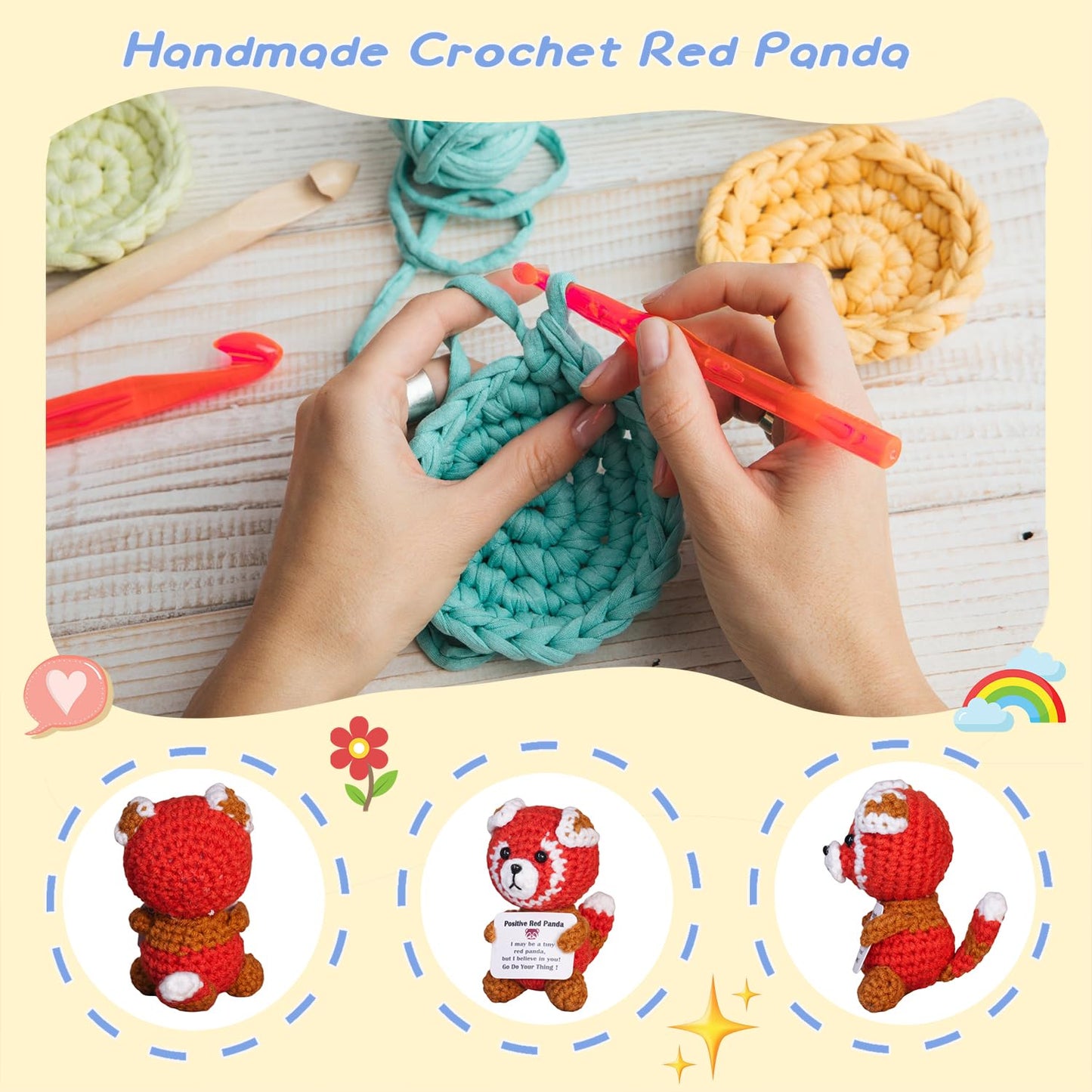 POSSHE Red Panda Gifts – Handmade Crochet Positive Support Panda for Friends & Co-workers
