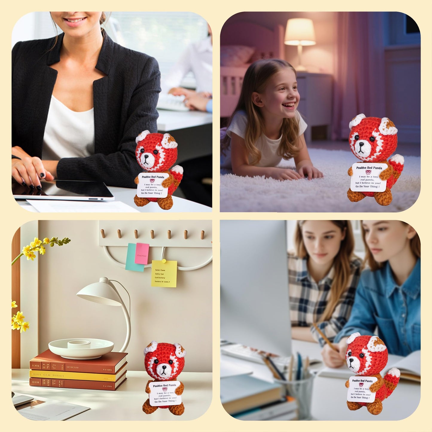 POSSHE Red Panda Gifts – Handmade Crochet Positive Support Panda for Friends & Co-workers