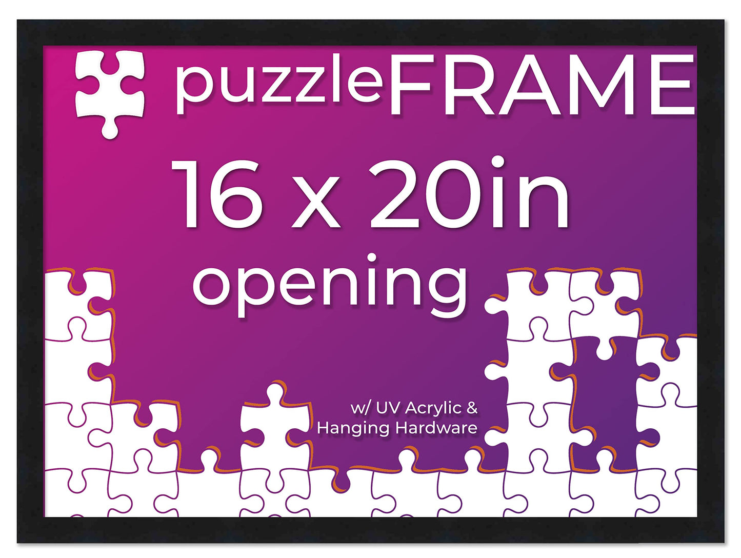 Poster Palooza 16x20 Jigsaw Puzzle Frame Kit – Black Wood Frame, UV Acrylic, Glue Sheets, USA-Made