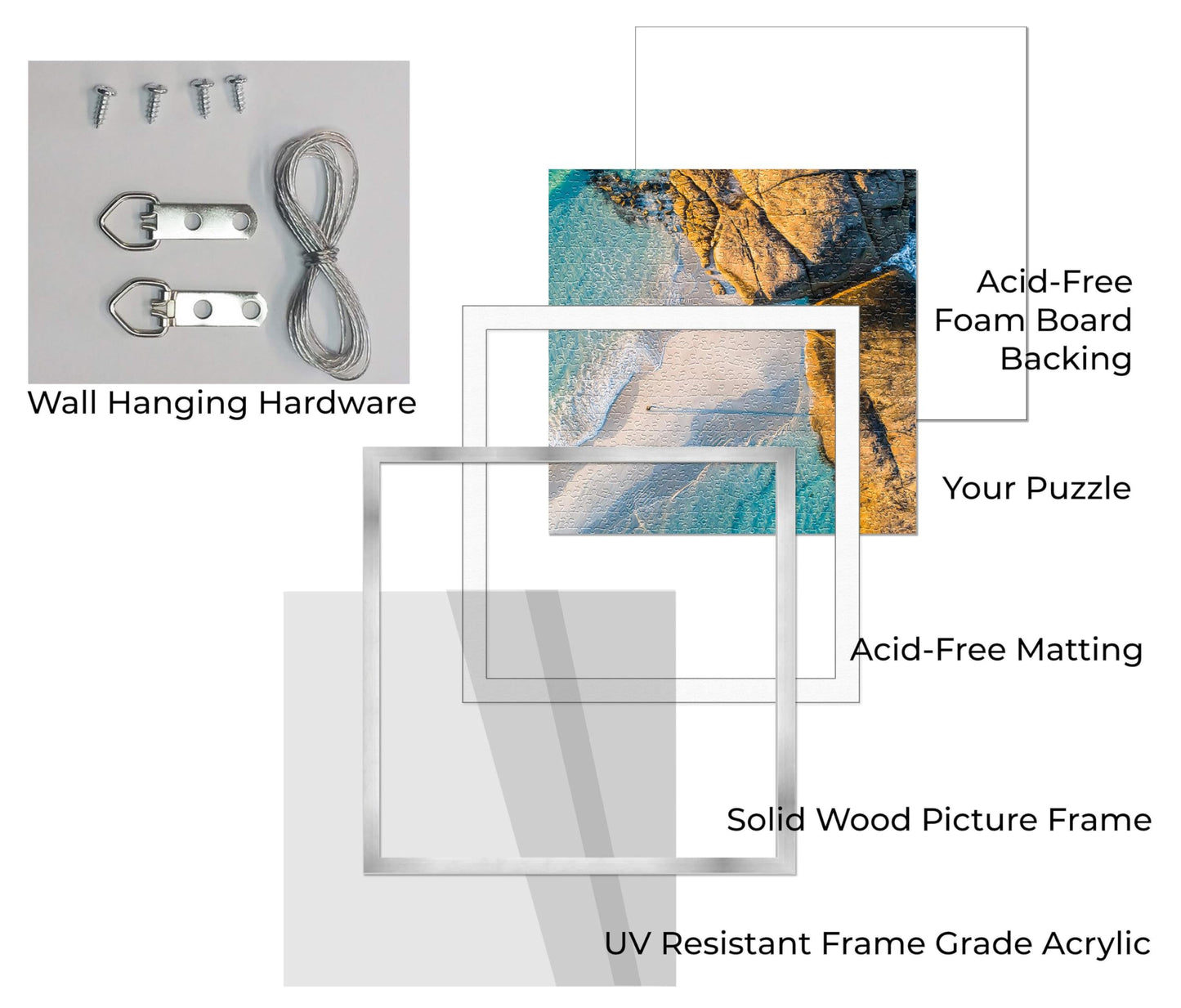 Poster Palooza 16x20 Jigsaw Puzzle Frame Kit – Black Wood Frame, UV Acrylic, Glue Sheets, USA-Made