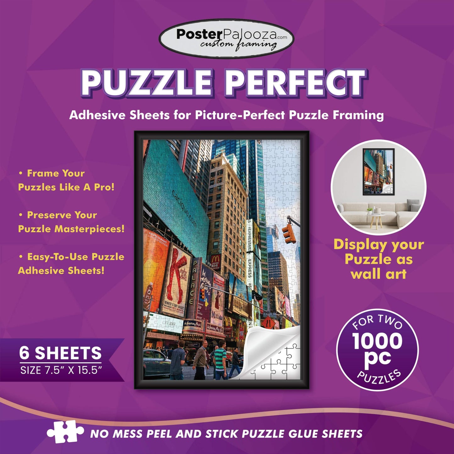 Poster Palooza 16x20 Jigsaw Puzzle Frame Kit – Black Wood Frame, UV Acrylic, Glue Sheets, USA-Made